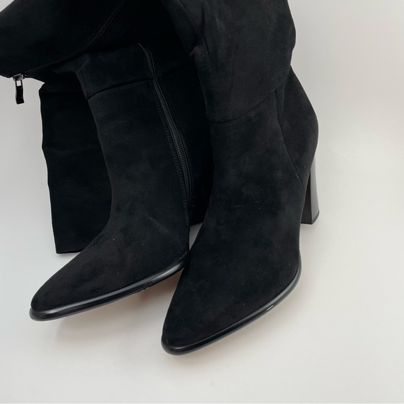 Knee High Boots Women Black Pointed Toe Chunky Heel Boots Side Zipper - Sz 8 - Picture 7 of 12